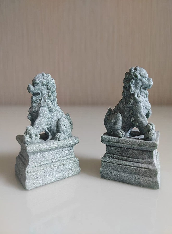 livelyfish Asian Fu Foo Dogs Statues Mini A Pair of Guardian Lion Figurine Sandstone Pets Fish Tank Aquarium Landscape Ornaments Accessories Feng Shui Decorations, A - Image 2